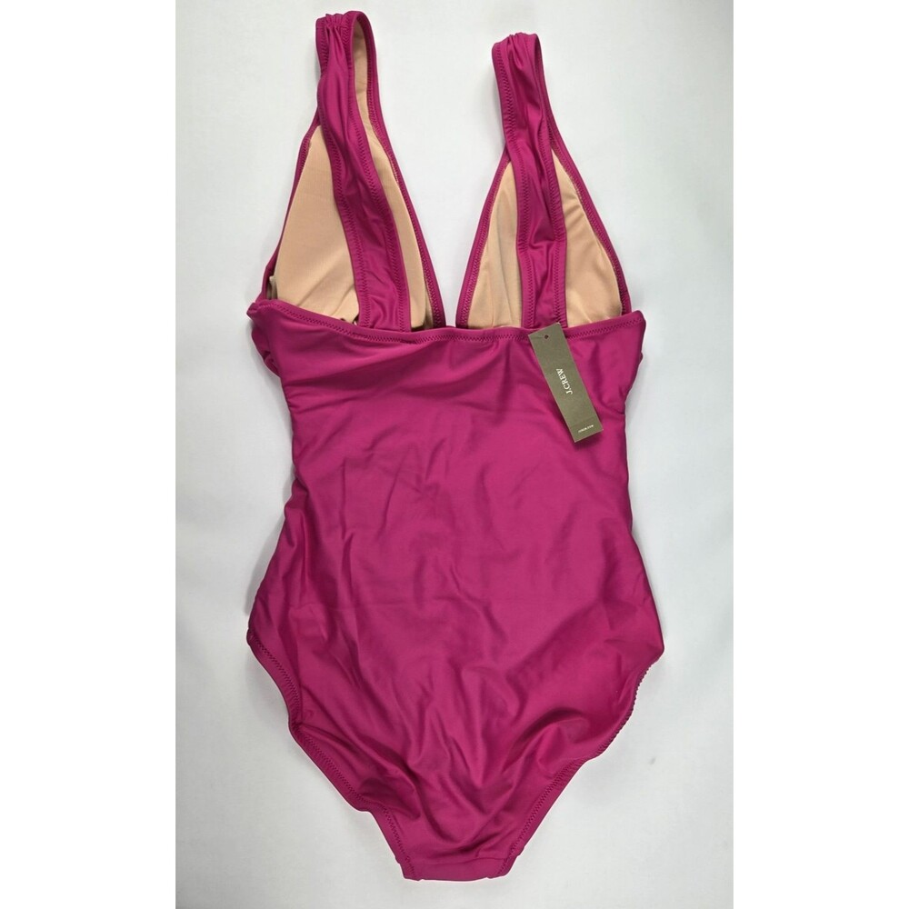 J. Crew Women's Size 4 Radiant Fuschia‎ Ruched V Neck Swimsuit NWT - Picture 4 of 5